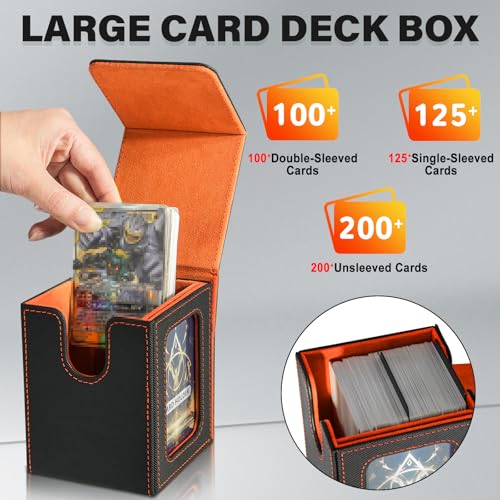 Card Deck Box for MTG Commander, Deck Case Holds 100 Double-Sleeved Cards - color: Black & Orange, size: 1 Box