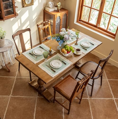 Boho Woven Placemats Set of 4, 14x18 Inch Heat Resistant Dinner Mats - color: Green Hh