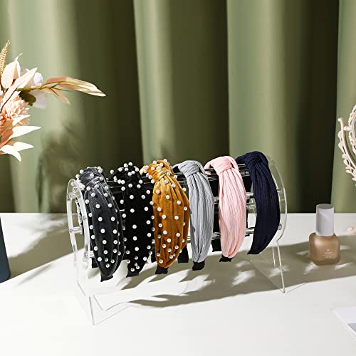 LOVNFC Womens Headbands 6 Pcs Knotted Head Bands No Slip Fashion for women Girls Wide Top Knot Turban Hair Bands Velvet Hair Hoops Hairband (gray blue pink) - color: Pure color with pearl B