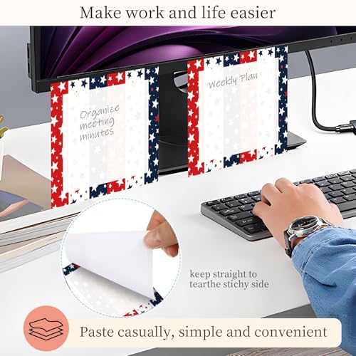 Sticky Notes 3x3 Inches, Cute Self-Stick Note Pads, Funny Memo Pads, Easy to Post Sticky Notes for Office, Home & Notebook Colorful USA Star Pattern - color: Colorful Usa Star Pattern