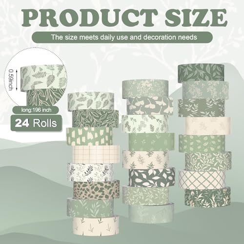 Gueevin 24 Rolls Floral Washi Tapes Set Scrapbook Supplies, Greenery - style: Greenery