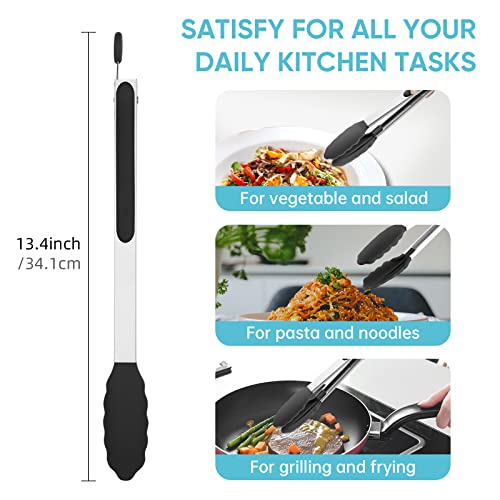12-Inch Kitchen Tongs for Cooking with Silicone Tip,Black - color: 12"-Black