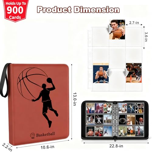 Basketball Card Binder, 900 Pockets, Protective Trading Card Album - color: Basketball, size: 900 Pockets