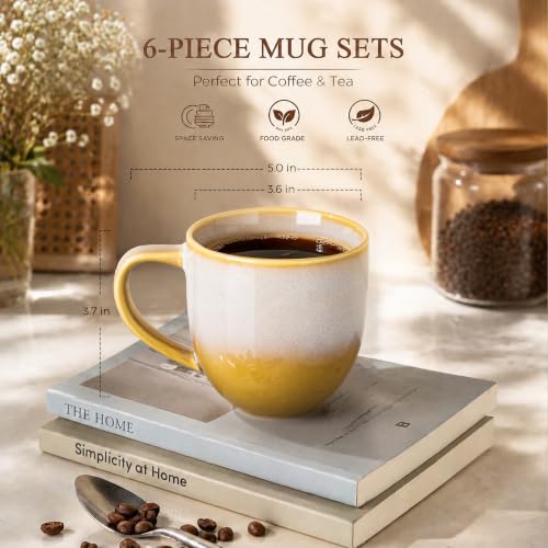 theterra Ceramic Coffee Mugs Set of 6, 12 oz Coffee Cups with Handle - color: Autumn Haze, size: 12 OZ (Set of 6)