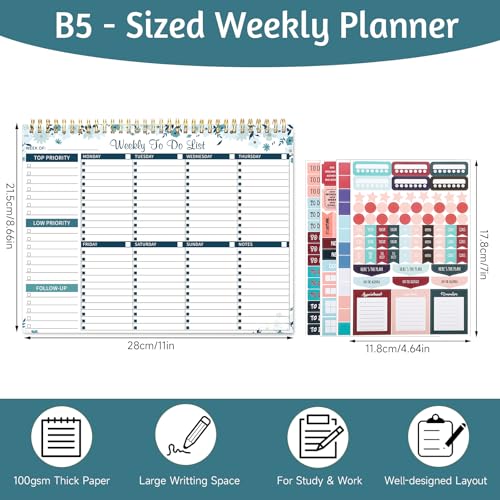 Thboxes Weekly To Do List Notepad, 8.5"x11" Desk Planner 52 Sheets, Blue - color: Blue Weekly To Do List