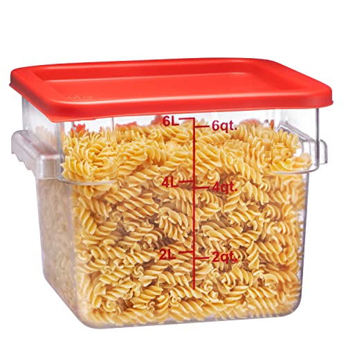 Tiger Chef 6 Quart Commercial Grade Clear Food Storage Square Polycarbonate Containers With Red Lids 4 Pack - style: 6 Quart