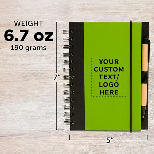 DISCOUNT PROMOS Custom Eco Block Notebooks with Pens Set of 10/50/100, Personalized Bulk Pack - Perfect for School, Office, Business, Home - Lime Green - color: - Custom - Lime Green, size: 10/50/100 notebooks