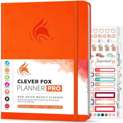 Clever Fox Planner PRO, Undated Weekly Planner, 8.5x11 Orange - color: Orange (Undated), size: A4 (8.5" x 11") Standard Version
