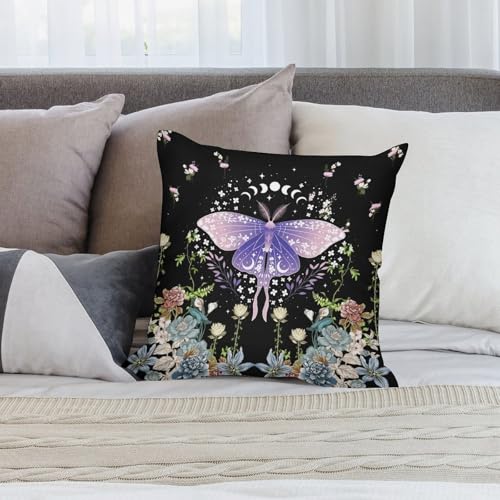 Floral Moth Moon Pillow Covers, Nature Aesthetic Flower Phase of The Moon Artistic Home Decor Sofa Bedroom Cushion Outdoor Indoor Decorations 16 "x16 - color: Butterfly-5, size: 16" x 16" (Pack of 2)