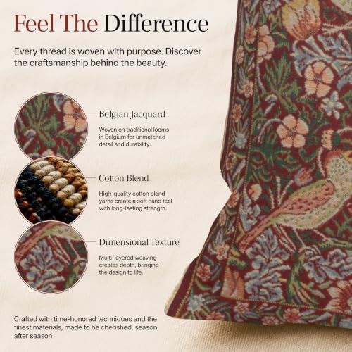 William Morris Strawberry Red Tapestry Throw Pillow Cover 16 x 16 in - color: Strawberry Red