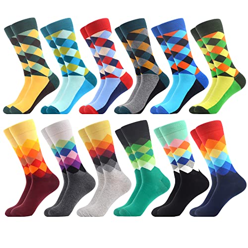 WeciBor Men's Combed Cotton Novelty Crew Socks Size 7-15 - color: Green/Blue/Red/Yellow/Grey/Multicolor Argyle-12m, size: 7-12
