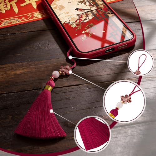 24PCS Chinese Knot Tassel Pendant for Phone Case, Mini Tassels, Wine Red - color: Wine Red 24 Pcs