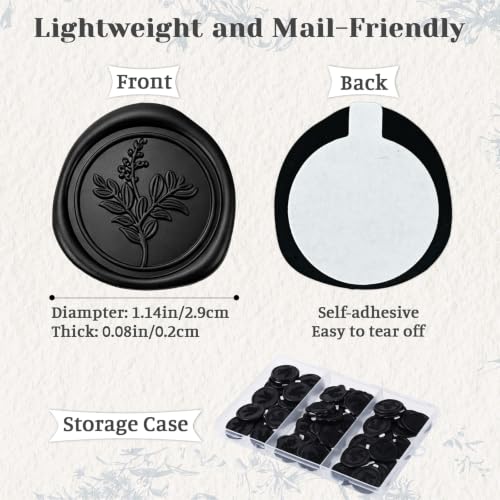 60 Pcs Wax Seal Stickers Set (3 Designs in 1 Pack) - Adhesive Backed Elegant Floral Designs for Wedding Invitation Envelope Seal Stickers Gift Wrapping (Black) - color: Black