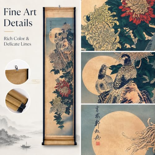 Wall Art Poster Prints Painting Scroll Decor Bird Flower Chrysanthemum - color: F4