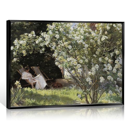 Huabsad Vintage Landscape Flower Oil Painting Canvas Wall Art Antique Portrait of Woman Outdoor Garden Roses Wall Decor French Rustic Farmhouse Bedroom Aesthetic Painting Print 12x16in Black Framed - color: Oil painting01, size: 12x16in Metal Framed