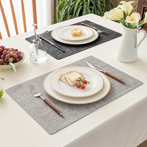 Romanstile Vinyl Placemats Set of 6, Reversible Faux Leather Wipeable Table Mats - color: Grey-light Grey, size: PCS6