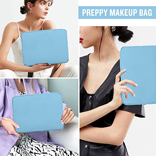 Nylon Large Makeup Bag Travel Cosmetic Bag Pouch, Preppy Big Makeup Bag Cute Cosmetic Zipper Pouch Purse, Waterproof Toiletry Bag Clutch Make Up Organizer Travel Essentials for Women Men Girls(Blue) - color: Blue, size: Large