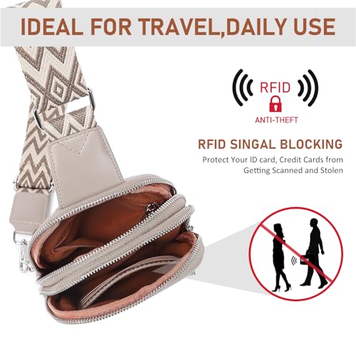 DIOMO Anti Theft Small Sling Bag for Women Cross Body Bag Trendy, RFID Fanny Packs Vegan Leather for Women Travel Belt Purse - color: 1-Grey Silver Zipper