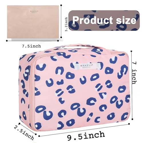 Queboom Travel Makeup Bag Cosmetic Bag Toiletry Bag for Women & Men - color: Pink Leopard-1pcs