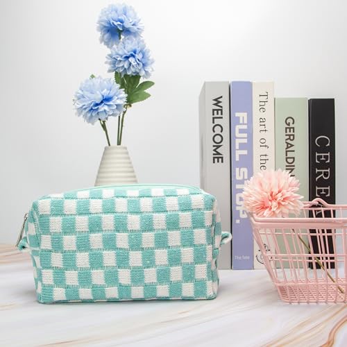 Checkered Makeup Bag for Purse, Small Travel Cosmetic Pouch,Arctic Blue - color: Arctic Blue