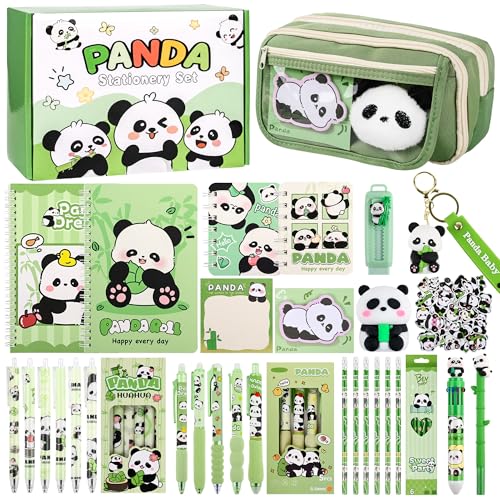 Ulema 78Pcs Cute Stationery Set Cartoon Panda Birthday Gifts for Boys Girls Back to School and Kawaii Classroom Office Supplies with Panda BallPoint Pen, Pencils, Erasers, Sticky Notes etc. - style: Panda
