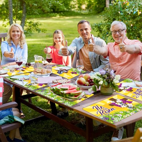 Happy Easter Placemats Set of 6 He is Risen Plastic Table Mat 17×13×0.04in - style: Religious Easter