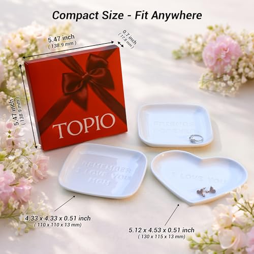TOPIO Ceramic Jewelry Dish Tray – Handmade Premium Trinket Dish for Rings, Earrings & Necklaces – Decorative Jewelry Holder for Vanity, Nightstand, Gift for Mom, Friends, Her - color: Love