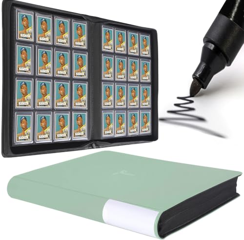 Top Loader Binder 16 Pocket, Holds 640+ Cards in 3" x 4" Toploaders, Ringless 20 Double-Sided Sleeves, Side-Loading, Spine Label with Maker Pen Toploader Binder for TCG, MTG, Sports Cards - color: Light Green, size: 16-Pocket, Holds 640 Cards