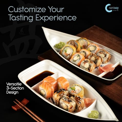 Sushi Boat Serving Tray - Set of 2 Elegant Serving Dishes - Nearly Unbreakable Melamine Plastic Plate - Top Dishwasher Safe
