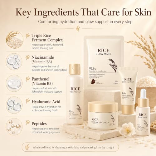 21PCS Rice Skincare Set for Teen Girls & Women, Korean Skin Care Set, Skin Care for Teens 10-12, Hydrating Korean Skincare Set Gifts Birthday Facial Kit for Women
