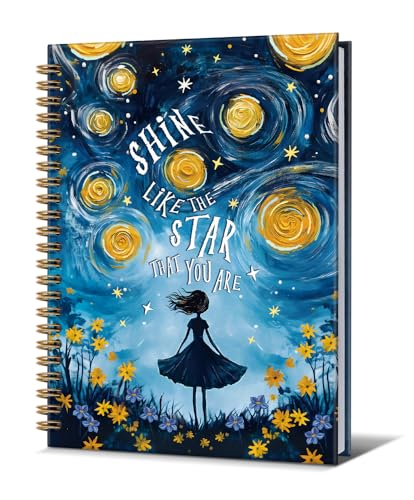 Star Notebooks for Women- Cute Journal For Women Men Friends Gifts On Birthday Christmas Mother's Day, Shine Like The Star That You Are Gold Spiral Bound Hardcover(Blue),5.8"x8.3" - color: Shine star