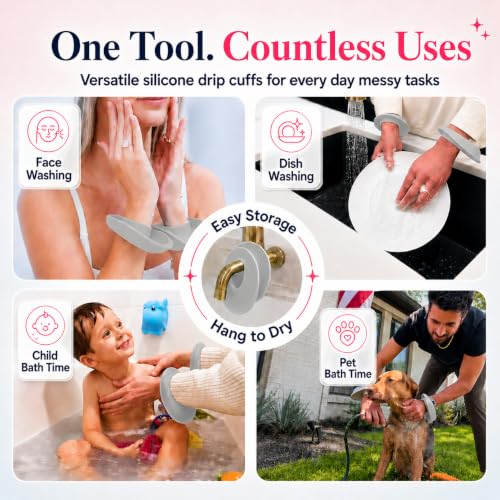 LiquiBands Face Washing Wristbands - Original Drip Catch Cuffs (Grey, S/M) - color: Dove Grey, size: S/M