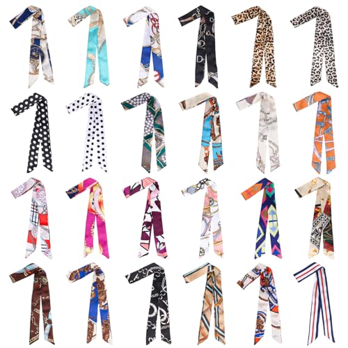 JATEBI Purse Scarf for Handbags 24 Pcs Women Head Scarf Set Narrow - color: Colorful Multicolor