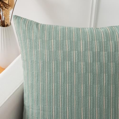 Kevin Textile Pillow Covers, Square Throw Pillow Covers Set of 2, Spring Boho Woven Texture Linen Decorative Burlap Pillow Cases for Couch Bedroom Living Room, 18x18 inch, Sage Green - color: A-sage Green, size: 18" x 18" (Pack of 2)