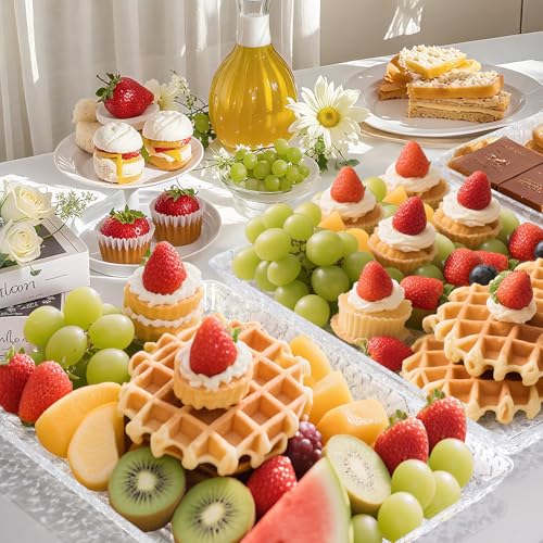GLITCHCORE 4-Pack Premium Acrylic Serving Trays - 15x11 Extra Thick Reusable Platters - Shatterproof Ice-Pattern Food Trays for Party, Catering, Wedding & Kitchen Organization - BPA-Free