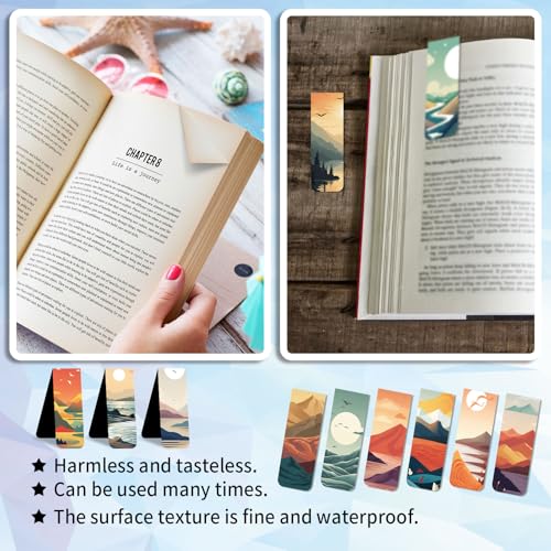48 Pieces Magnetic Bookmarks Magnet Page Markers - Book Marks for Reading Women & Men with Storage Boxes - Cute Magnet Bookmark Clips for Reading Pleasure（Landscape） - size: 48, style: Landscape Style