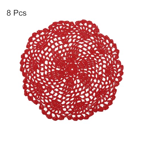 uxcell Crochet Doilies, 8Pcs 8" - Handmade Crochet Cotton Coaster, Round Lace Placemats with Floral Patterns for Wedding Party Decoration (Red) - color: Red