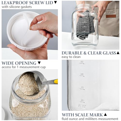 2 Pack Wide Mouth 1 Gallon Clear Glass Jar with Lid, Heavy Duty Airtight Screw Lid with Silicone Gasket - Large Mason Jar with 2 Scale Mark for Fermenting Kombucha and Storing Food(Extra 2 Gaskets) - size: 1 Gallon