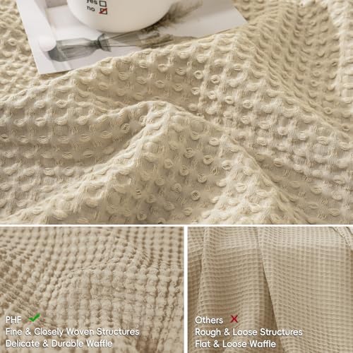 PHF Cotton Waffle Pillow Shams King Size, 20" x 36", Khaki, No Insert - color: Khaki, size: 36" x 20" (Pack of 2)