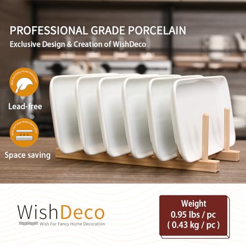WishDeco Small Rectangle Plates Set of 6, White Serving Platters 9Inch - size: 9 inch