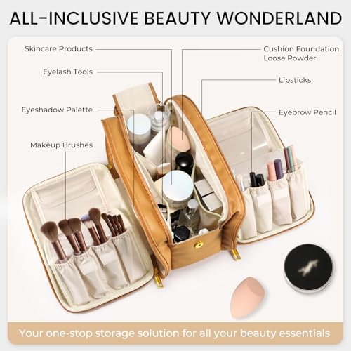 HauteHues Travel Makeup Bag Women's Large Capacity Cosmetic Organize Orange - color: Orange