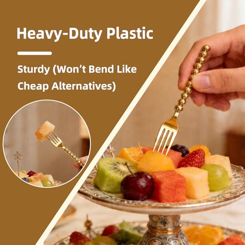 Premium Gold Mini Dessert Forks - 120-Piece with Beaded Handle, 4.4 Inch - color: 120pcs Gold Forks