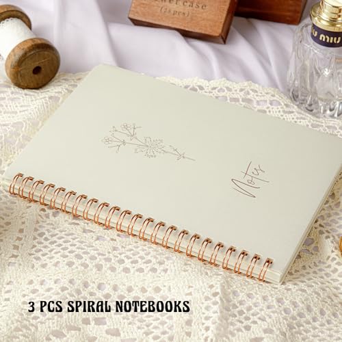 MGGAO 3 Pcs Spiral Notebooks For Women, Aesthetic College Ruled Journal - color: Pack 1