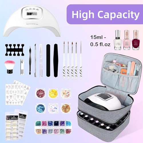 ALSLEA Nail Polish Organizer Holds 30 Bottles (15ml - 0.5 fl.oz) Double-layer Gel Nail Polish Kit Carrying Case, Nail Holder for Nail Lamp, Portable Nail Organizer and Storage for Nail Supplies (Gray) - color: Gray, size: 30 slots