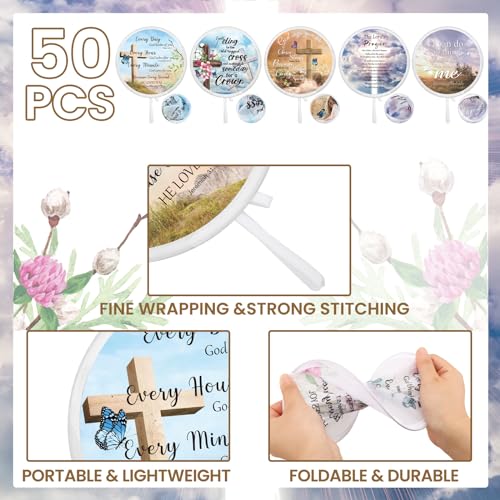 Tradder 50 Pcs Christian Church Fans Bulk Foldable Hand Fans, Stylish - style: Stylish