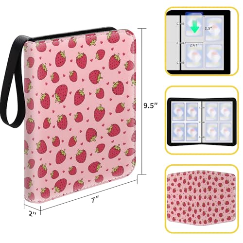 Card Binder 400 Pockets, 50 Sleeves Large Binder Trading Cards Holder 4 Pocket, Storage Organizer, Album Folder Case Protector Collector Gift Pink Cute Strawberry - color: Pink Cute Strawberry, size: 4 Pocket