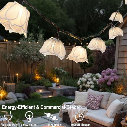 TWINKVILLA Decorative String Lights Plug in with 10 Bulbs, Flower Garland Fairy Lights Connectable Weatherproof Outdoor Indoor for Wedding Garden Pergola Bedroom Porch Floral Home Decor (White) - color: White