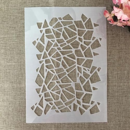 TIAMECH A4 Reusable Irregular Mosaic Stencil for Painting - style: Glass Mosaic