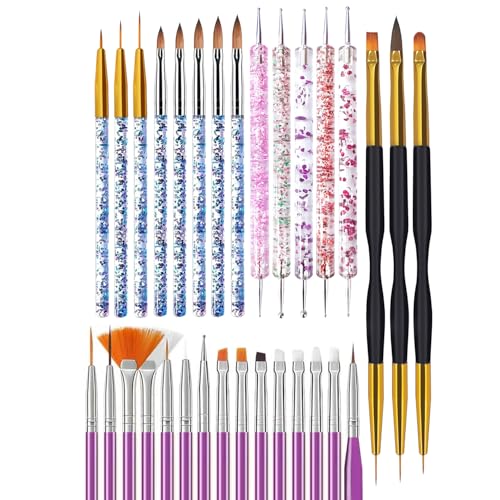 31PCS Nail Art Brush Set, Liner, Dotting, Fan & Flat Brushes - color: purple