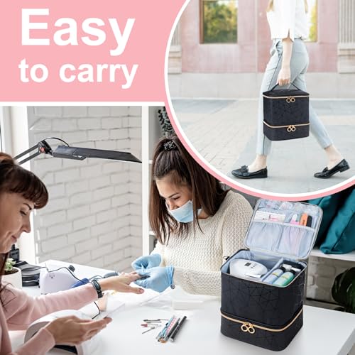 Uross Nail Polish Organizer Bag Holds 30 Bottles Nail Polish & Nail Kit -Nail Polish Storage Organizer Bag Nail Supplies Organizer Case for Nail Tech - Black - size: Large - 9.5 x 8 x 9.5 inch (30 bottles)